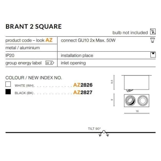 Plafon BRANT SQUARE 2 black AZ2827 AZZARDO